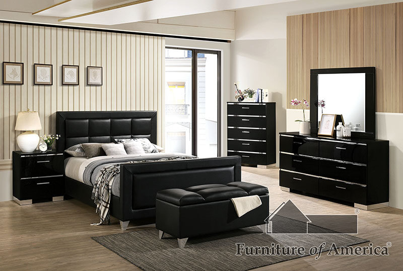 Black/ chrome fully upholstered frame bed by Furniture of America