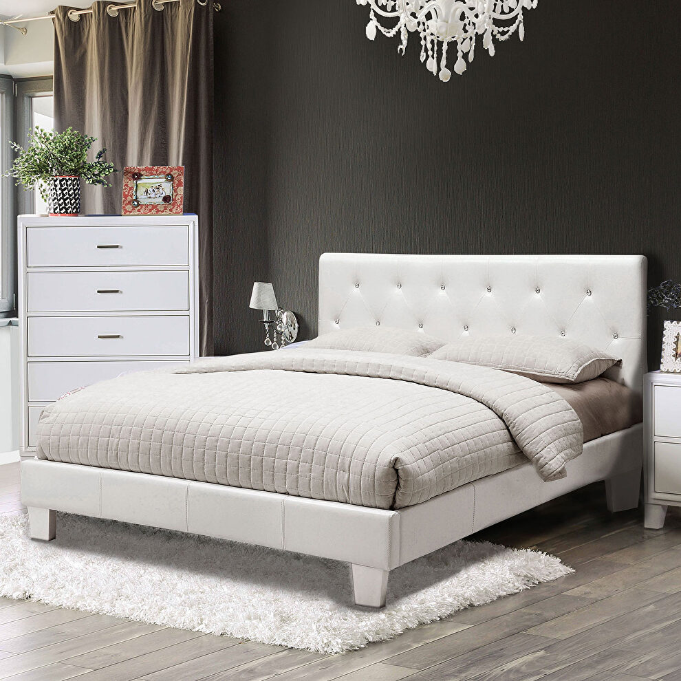 White padded leatherette contemporary style king bed by Furniture of America