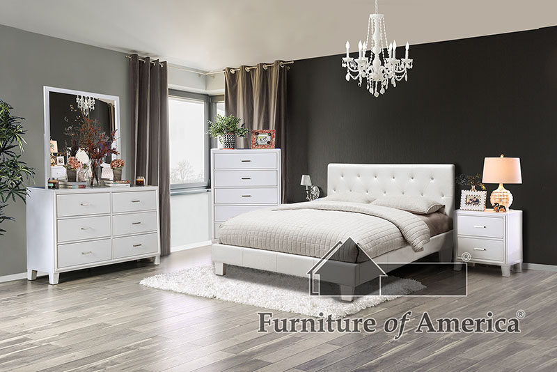 White padded leatherette contemporary style bed by Furniture of America