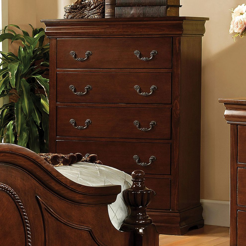 Brown cherry finish English style chest by Furniture of America