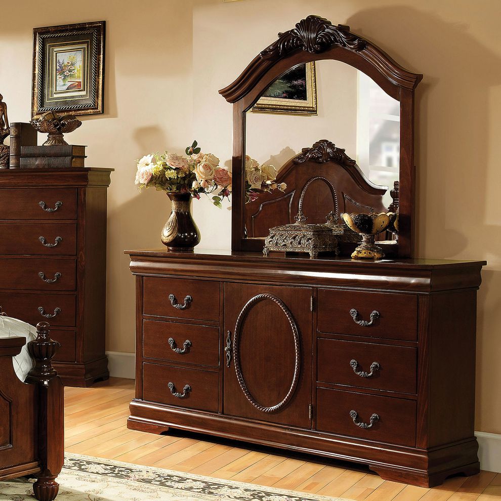 Brown cherry finish English style dresser by Furniture of America