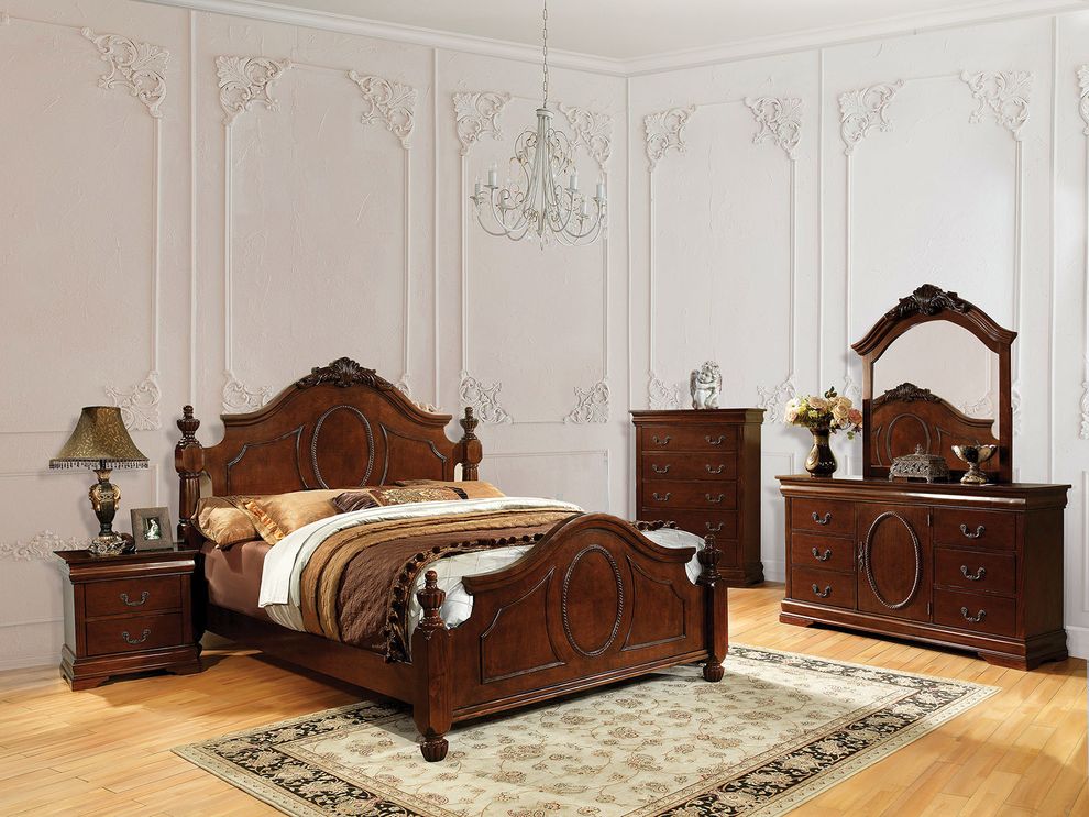 Brown cherry finish English style king bed by Furniture of America