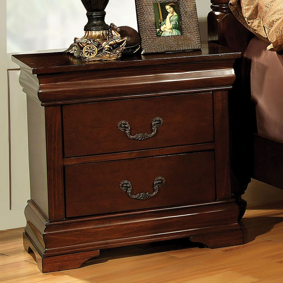 Brown cherry finish English style nightstand by Furniture of America