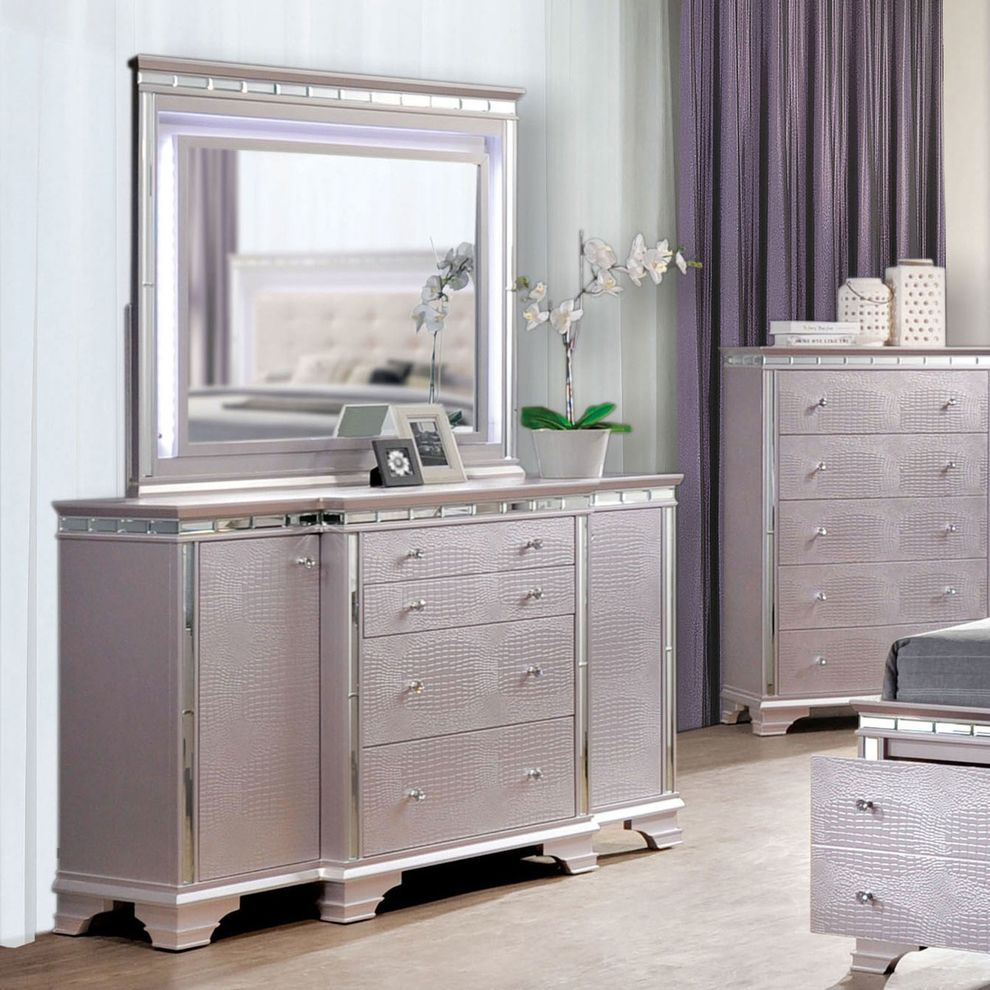 Mirrored / crocodile accents dresser by Furniture of America