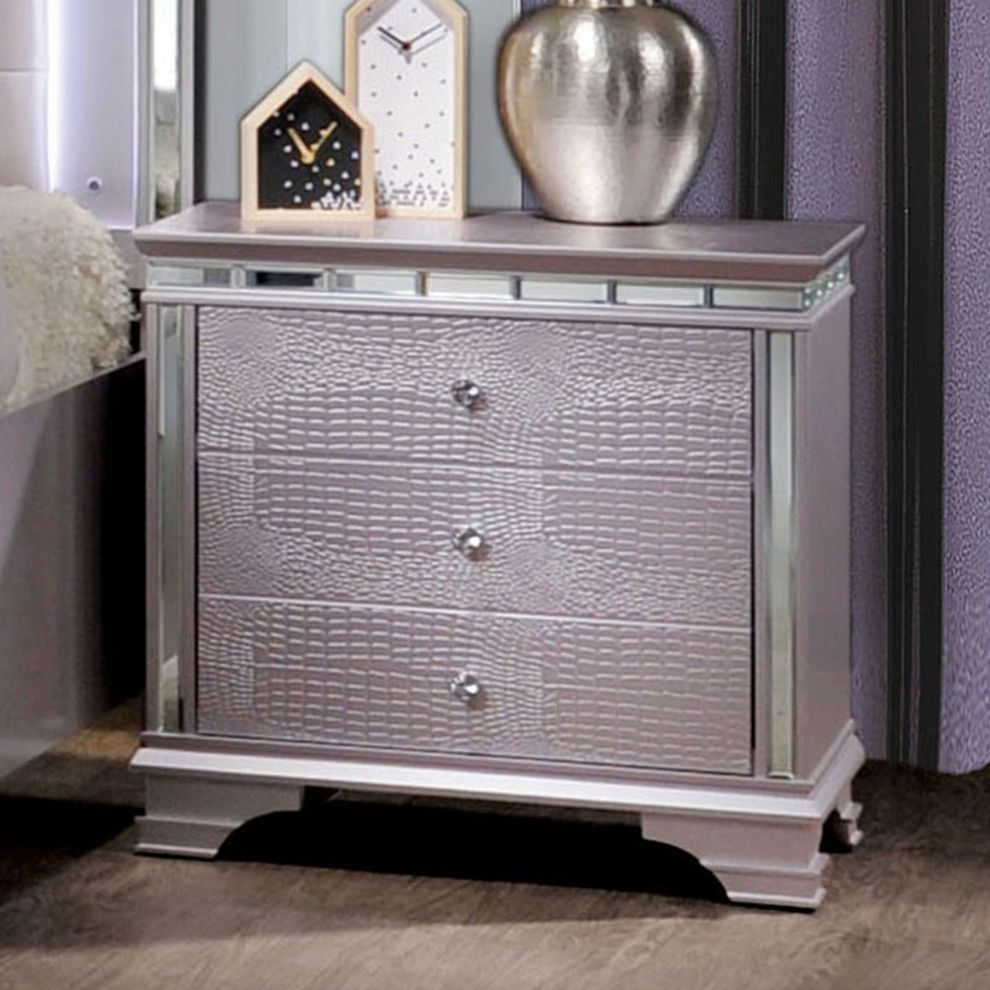Mirrored / crocodile accents nightstand by Furniture of America