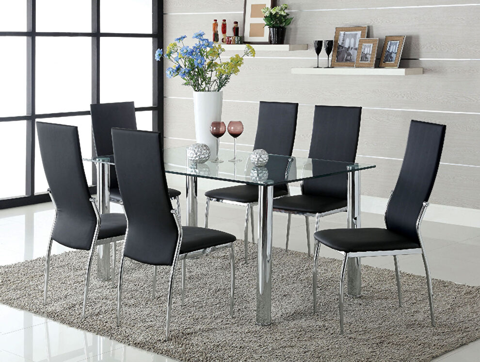 Glass top/ bold chrome legs modern dining table by Furniture of America