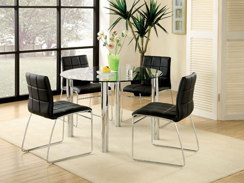 Glass top/ bold chrome legs round dining table by Furniture of America