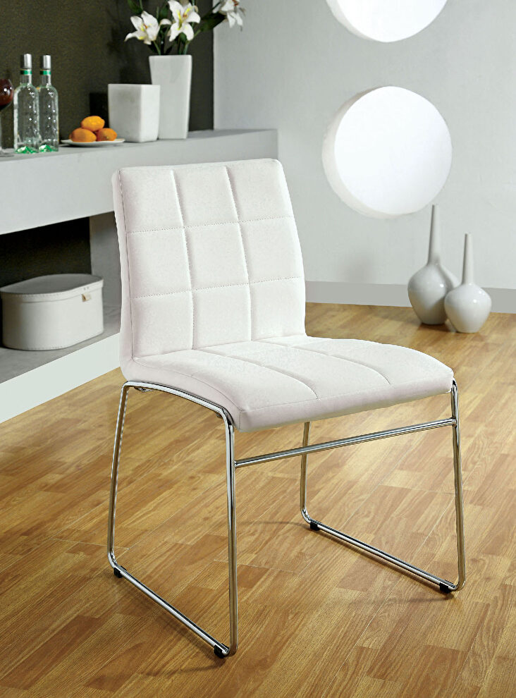White padded leatherette contemporary side chair by Furniture of America