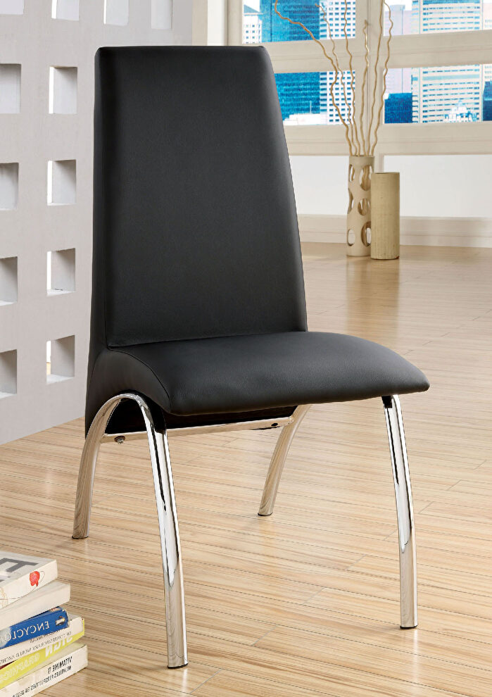 Black padded dining chair w/ chrome legs by Furniture of America