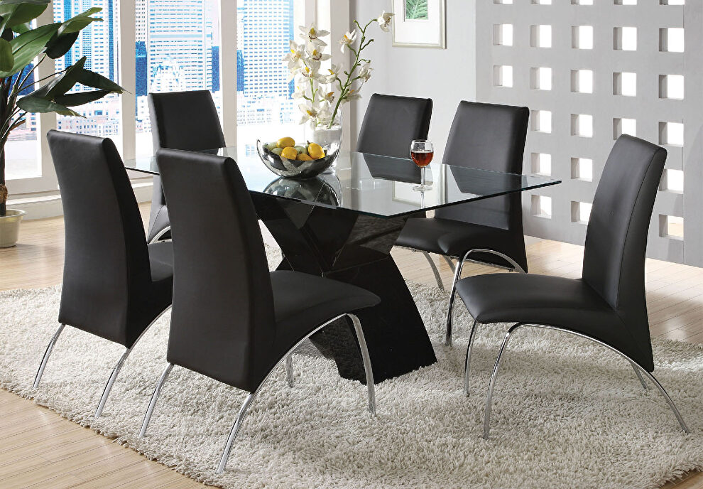 Glass top/ black high gloss lacquer coating modern dining table by Furniture of America