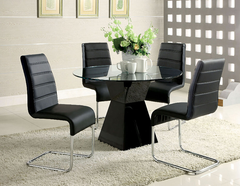 Glass top/ high gloss lacquer coating round dining table by Furniture of America