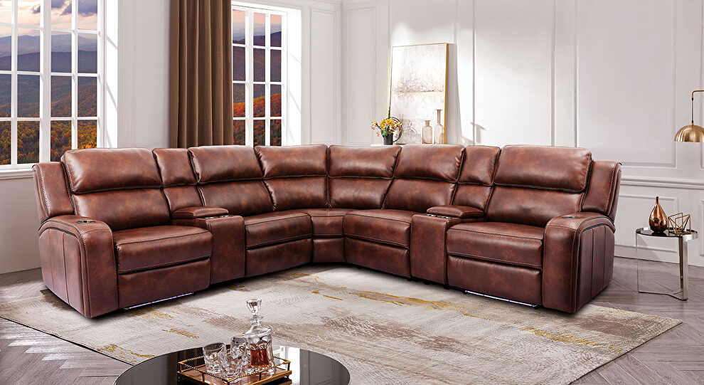 High back plush comfort seven-piece power sectional sofa by Furniture of America