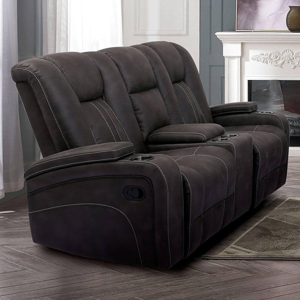 Luxurious comfort and contemporary style dark gray power recliner loveseat by Furniture of America