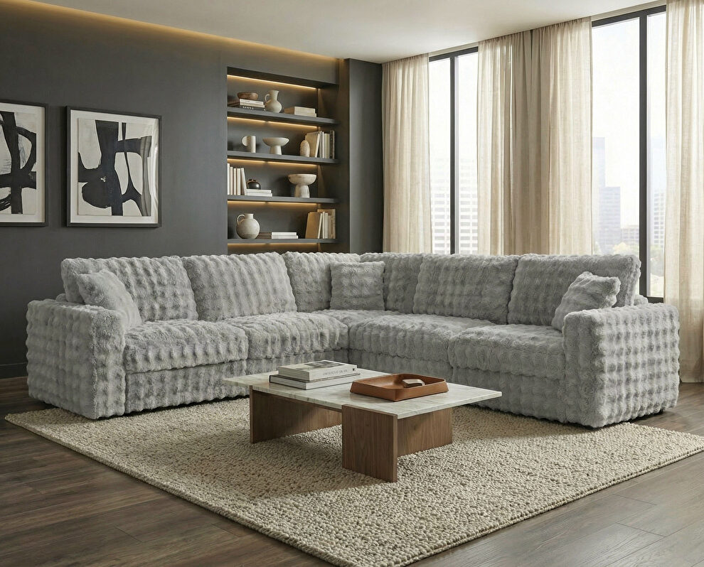 Modular silver gray 5pcs fabric sectional by Furniture of America