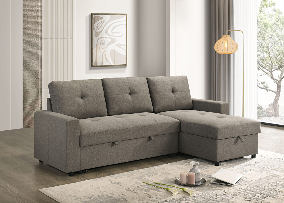 Light brown contemporary sectional w/ pullout bed by Furniture of America
