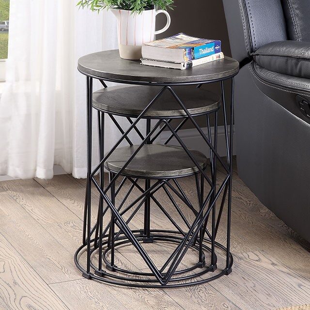 Walnut/black finish 3 pc. nesting table by Furniture of America