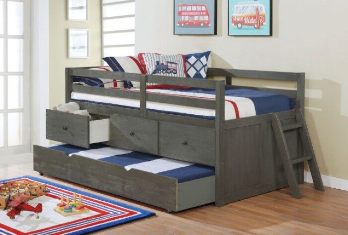 Wire-brushed gray loft-style design twin bed by Furniture of America