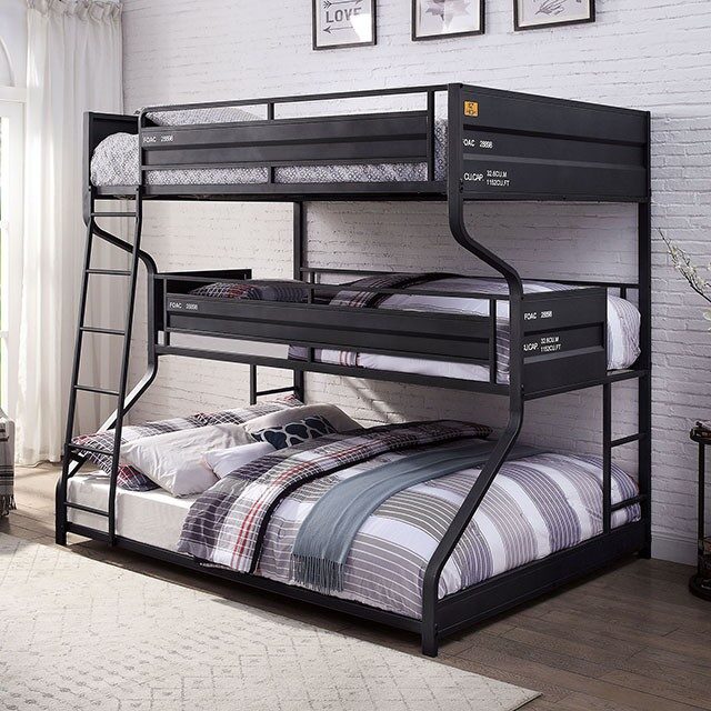 Black metal construction full/twin/queen bunk bed by Furniture of America