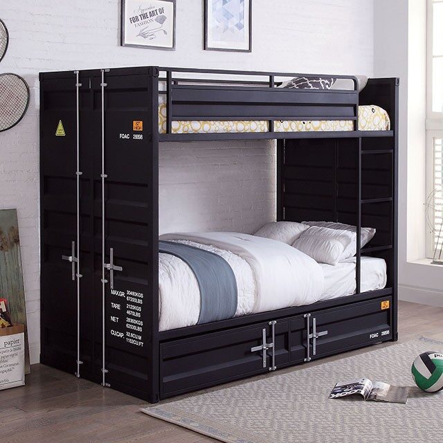 Black metal construction twin/twin bunk bed w/ trundle by Furniture of America