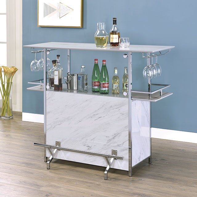 White, chrome steel construction contemporary bar table by Furniture of America