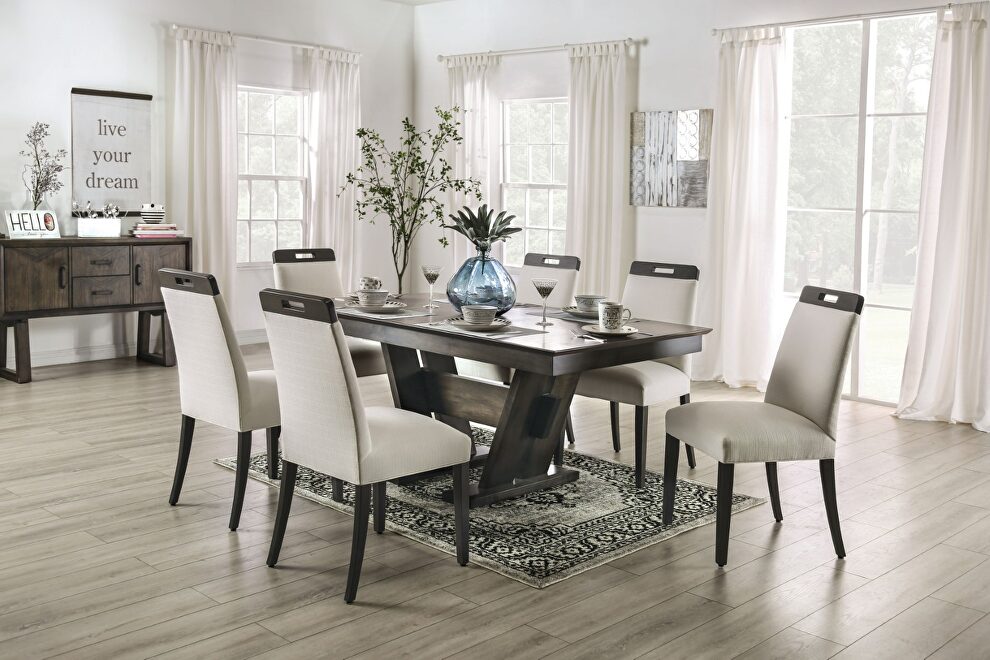 Beige/ gray wood grain finish dining table by Furniture of America