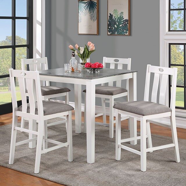 5 pc. counter height set in white/gray finish by Furniture of America