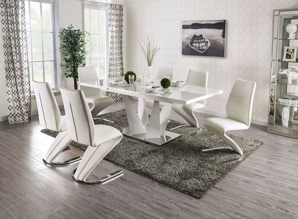 White high gloss contemporary table w/ leaf by Furniture of America