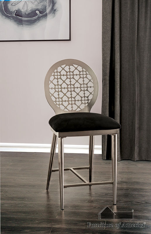 All metal round dining chair with black padded microfiber by Furniture of America