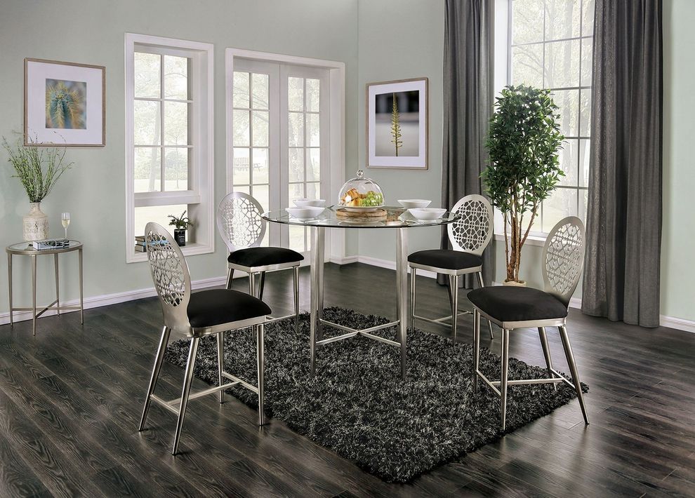 All metal round dining table with glass top by Furniture of America
