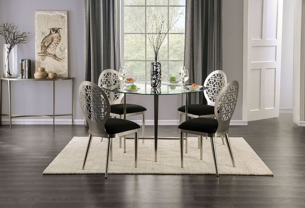 Clear glass top round modern dining table by Furniture of America