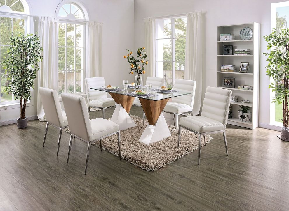 Glass top / high gloss two-toned modern dining table by Furniture of America