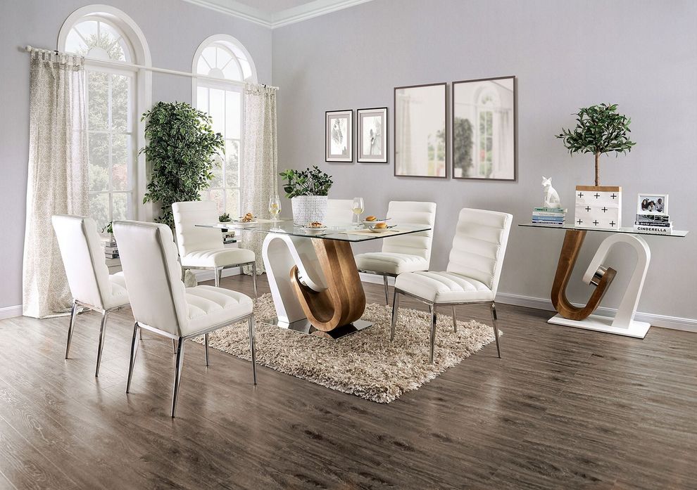 Contemporary white/natural glass top dining table by Furniture of America