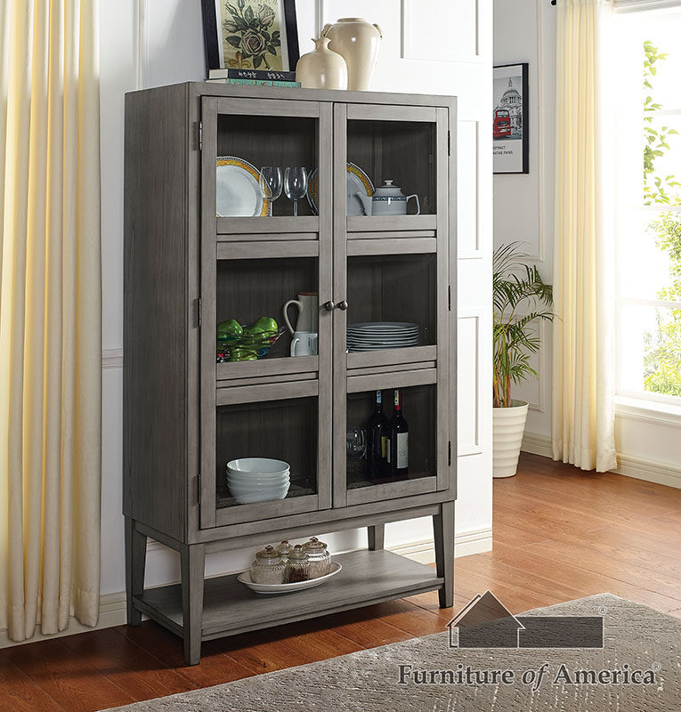 Modern rustic flair gray wood grain finish curio by Furniture of America