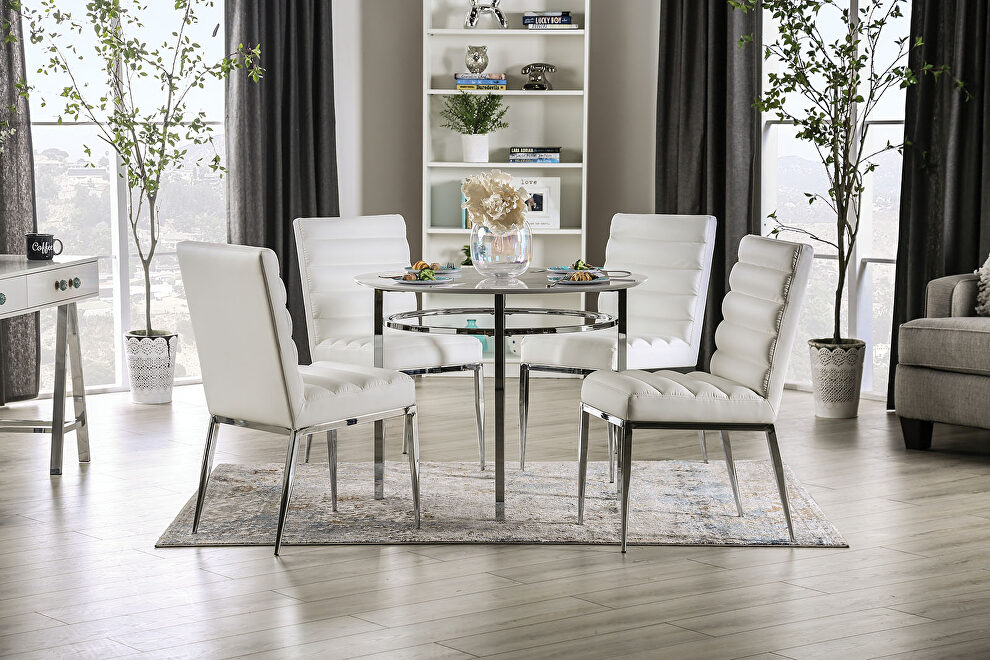 Round dining table with the faux marble top by Furniture of America