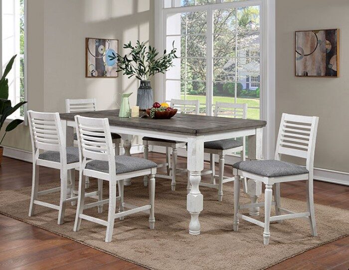 Counter height table in antique white/gray finish by Furniture of America