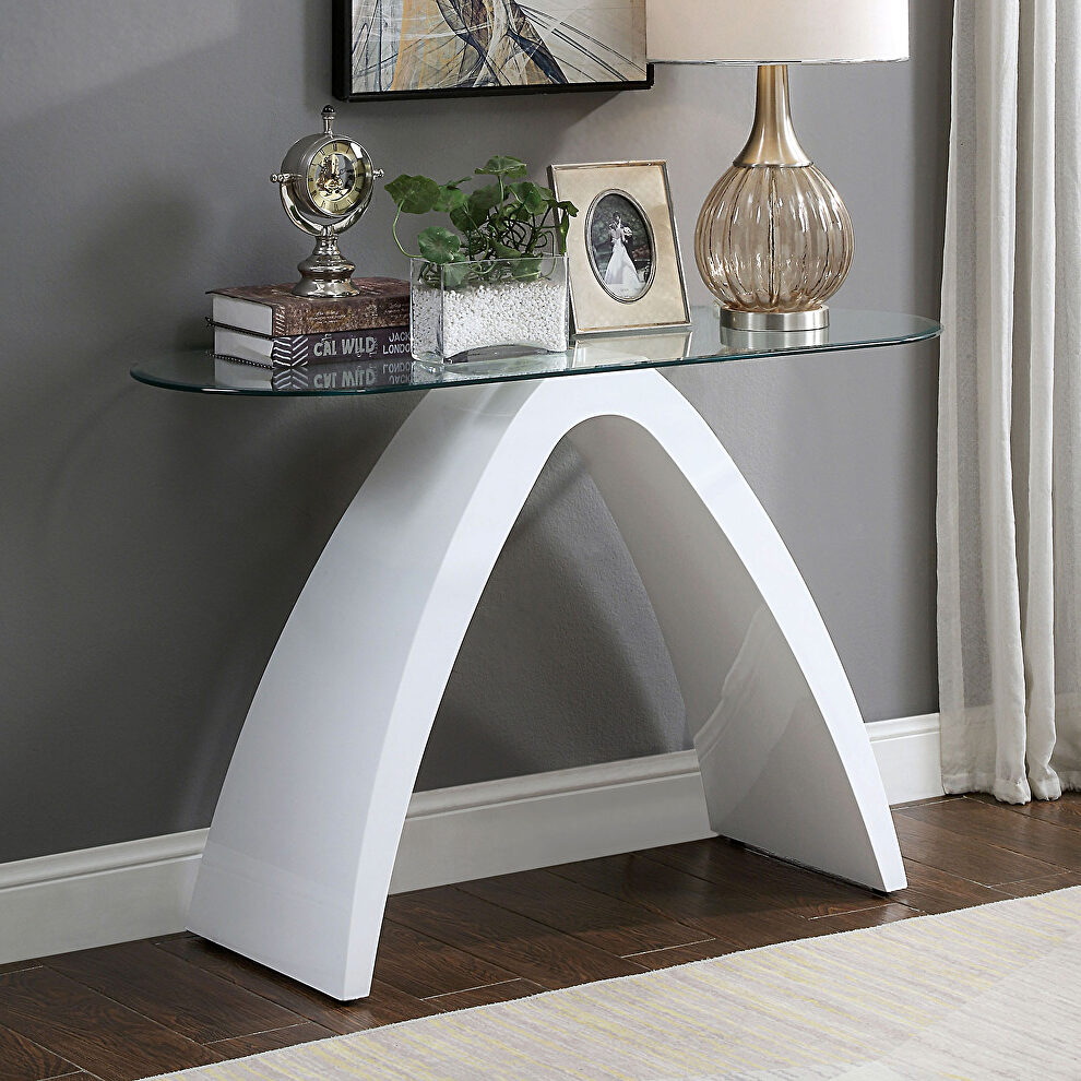 Tempered glass top sofa table by Furniture of America