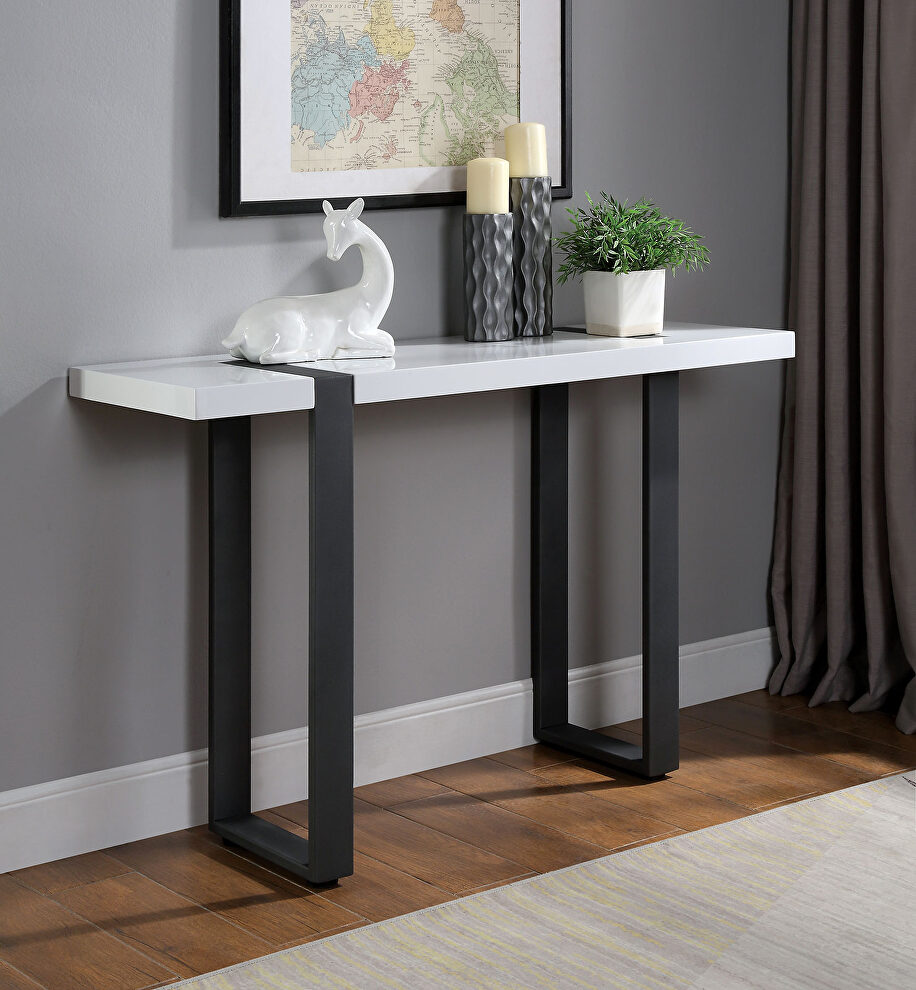 Two-tone high gloss lacquer top and metal legs sofa table by Furniture of America
