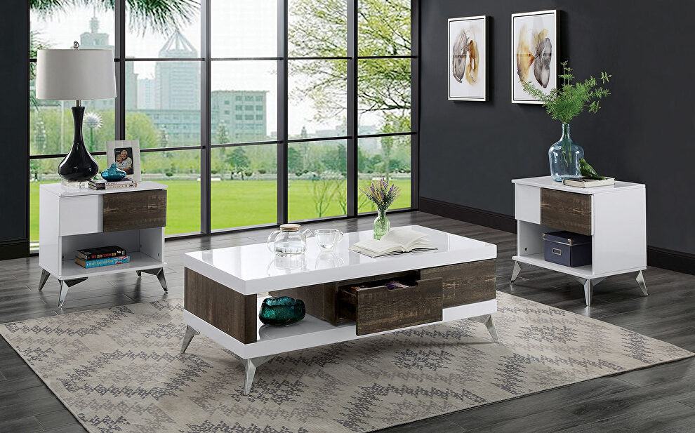 Two-tone retro futuristic design coffee table by Furniture of America