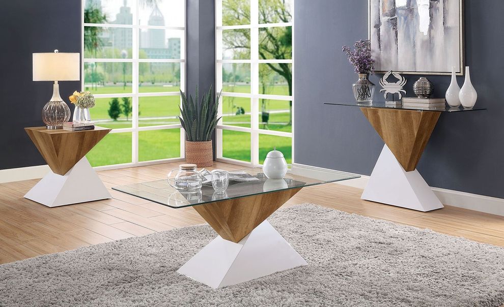 Two-toned contemporary glass top coffee table by Furniture of America