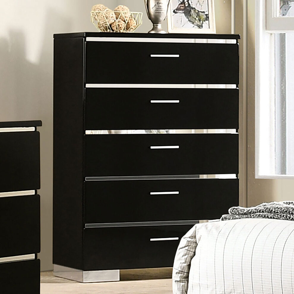 Black/ chrome high gloss lacquer coating chest by Furniture of America