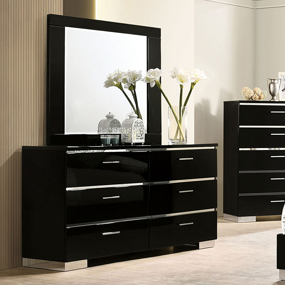 Black/ chrome high gloss lacquer coating dresser by Furniture of America