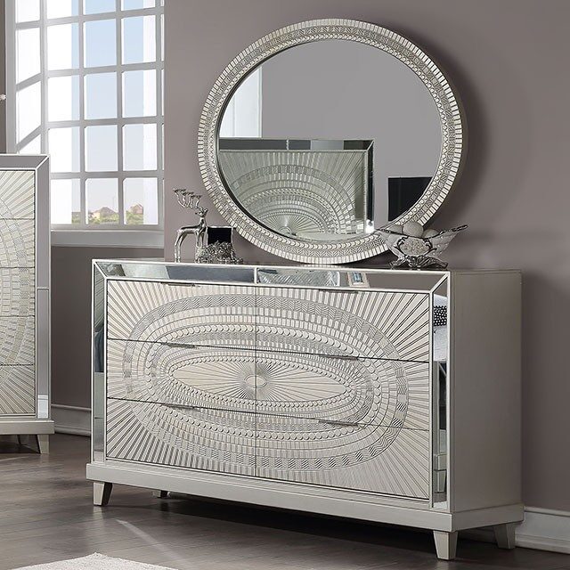 Champagne decorative pattern glam style dresser by Furniture of America