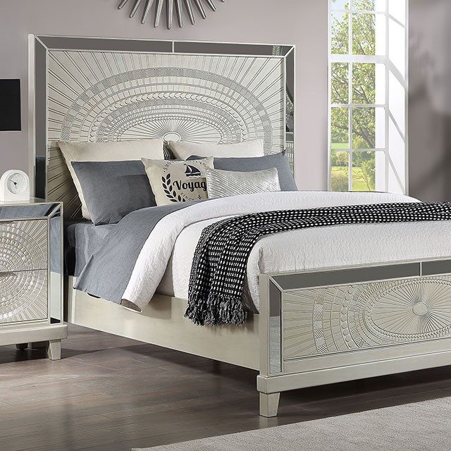 Champagne decorative pattern glam style platfrom king bed by Furniture of America