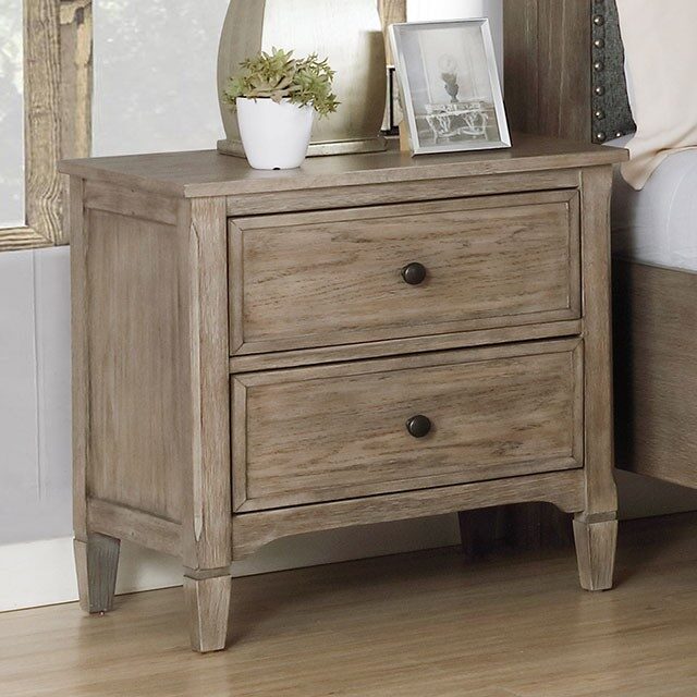 Wire-brushed warm gray transitional style nightstand by Furniture of America