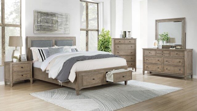 Wire-brushed warm gray transitional style platfrom bed by Furniture of America