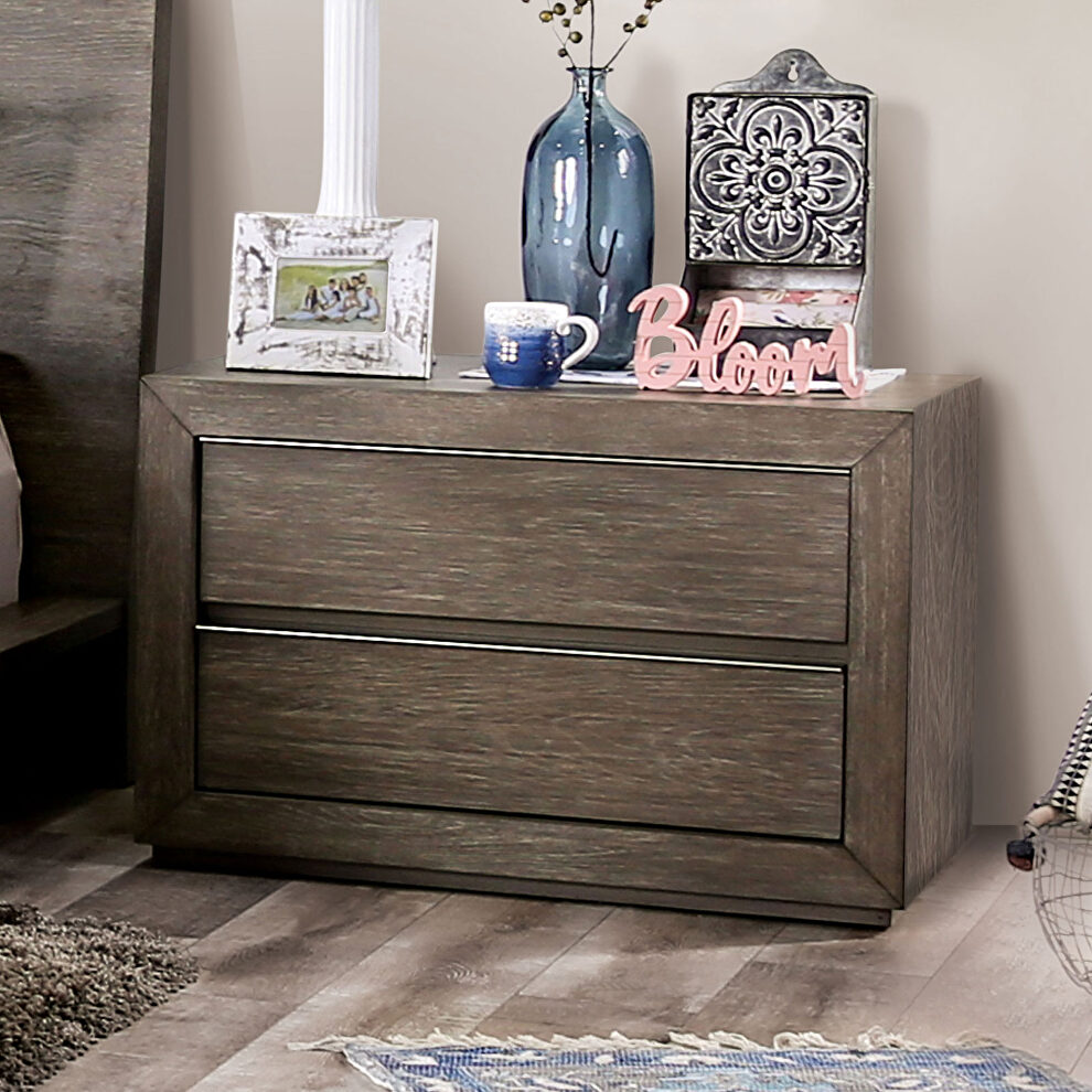Light walnut textured wood grain transitional nightstand by Furniture of America