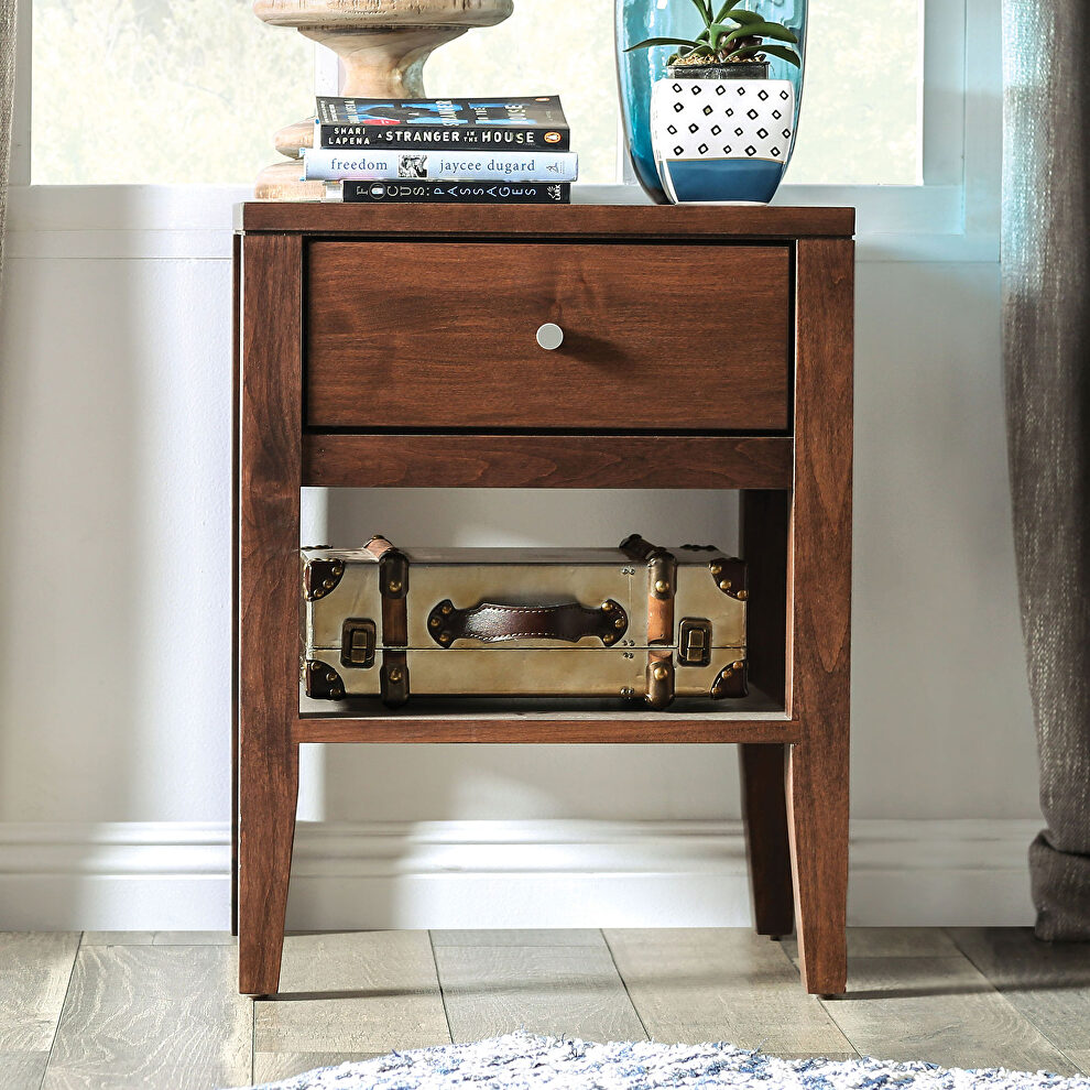 Espresso durable lacquer top coat mid-century modern nightstand by Furniture of America