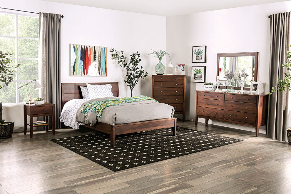 Espresso panel headboard/ platform mid-century modern bed by Furniture of America