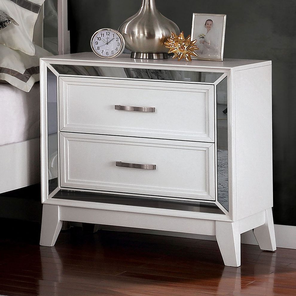 White/mirrored contemporary style nightstand by Furniture of America