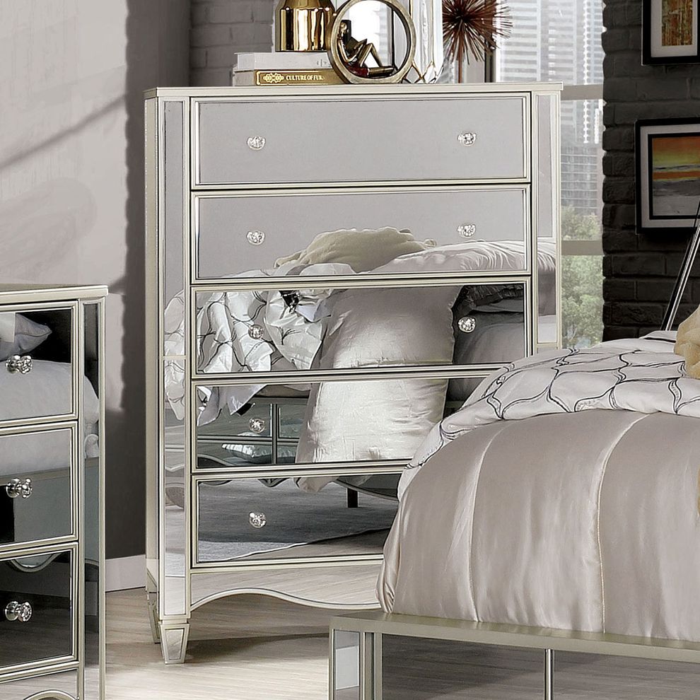 Glamour glam style silver / mirrored chest by Furniture of America